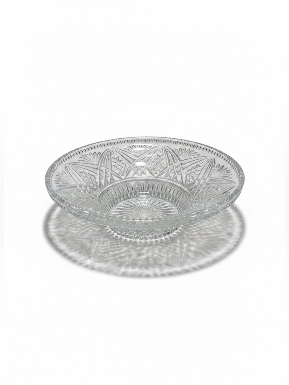 Vintage Bohemia Crystal Bowl 10.5” 24% Lead Cut Clear Glass Bowl Czech Republic